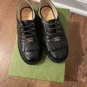 Gucci Kids Black Leather Fringe Dress Shoes